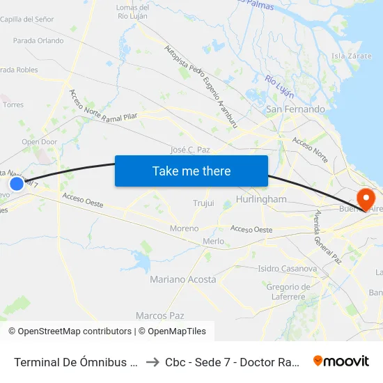 Terminal De Ómnibus De Luján to Cbc - Sede 7 - Doctor Ramos Mejía map