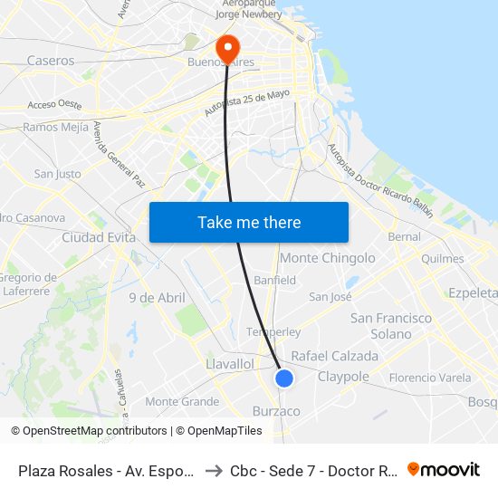 Plaza Rosales - Av. Espora Y Rosales to Cbc - Sede 7 - Doctor Ramos Mejía map