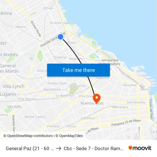 General Paz (21 - 60 - 168) to Cbc - Sede 7 - Doctor Ramos Mejía map