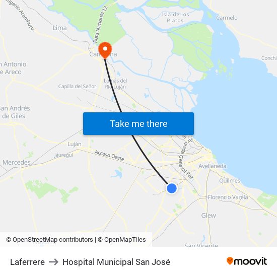 Laferrere to Hospital Municipal San José map