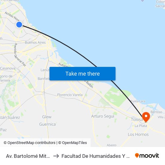 Av. Bartolomé Mitre Y Hipolito Yrigoyen to Facultad De  Humanidades Y Ciencias De La Educación (Fahce) map