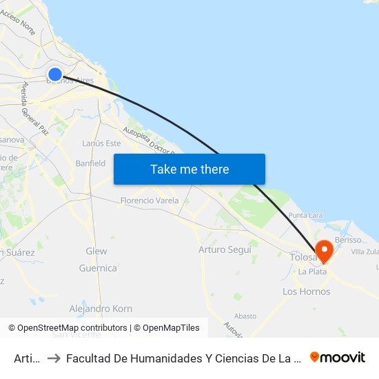 Artigas to Facultad De  Humanidades Y Ciencias De La Educación (Fahce) map