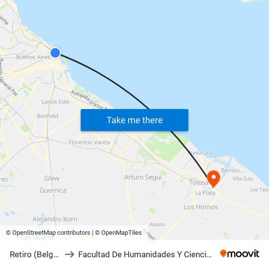 Retiro (Belgrano Norte) to Facultad De  Humanidades Y Ciencias De La Educación (Fahce) map