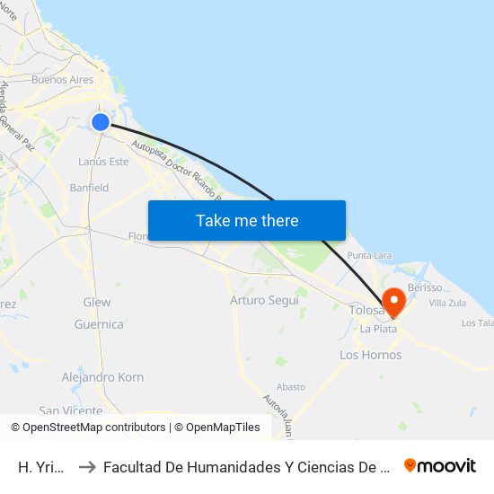 H. Yrigoyen to Facultad De  Humanidades Y Ciencias De La Educación (Fahce) map
