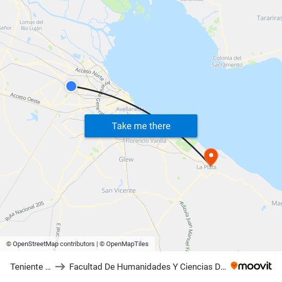 Teniente Agneta to Facultad De  Humanidades Y Ciencias De La Educación (Fahce) map