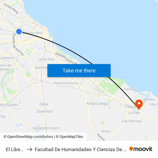 El Libertador to Facultad De  Humanidades Y Ciencias De La Educación (Fahce) map