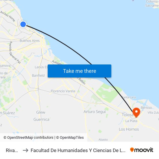 Rivadavia to Facultad De  Humanidades Y Ciencias De La Educación (Fahce) map