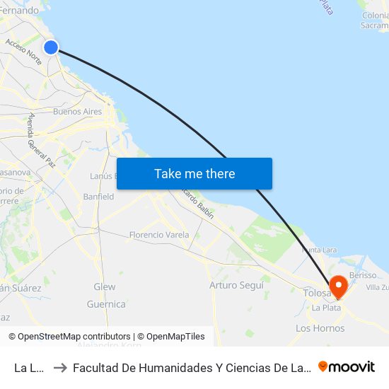 La Lucila to Facultad De  Humanidades Y Ciencias De La Educación (Fahce) map