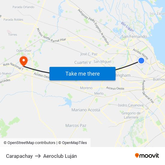 Carapachay to Aeroclub Luján map