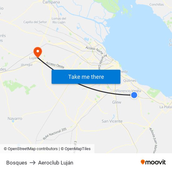 Bosques to Aeroclub Luján map