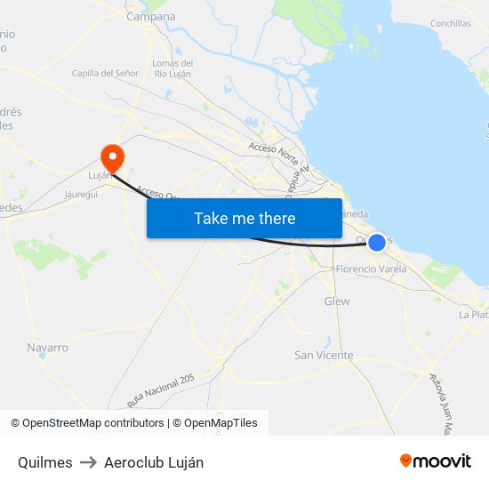 Quilmes to Aeroclub Luján map