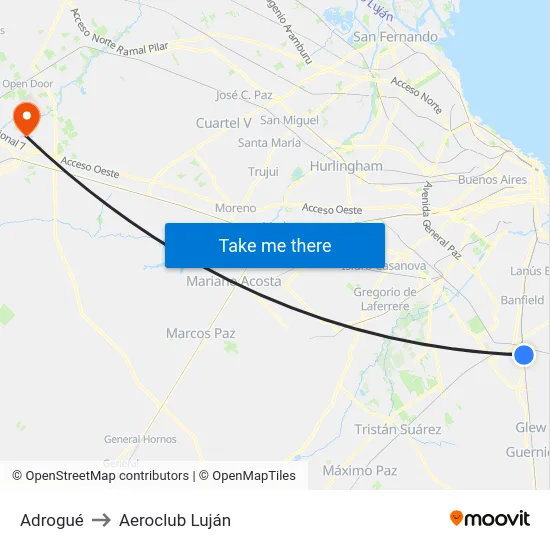 Adrogué to Aeroclub Luján map