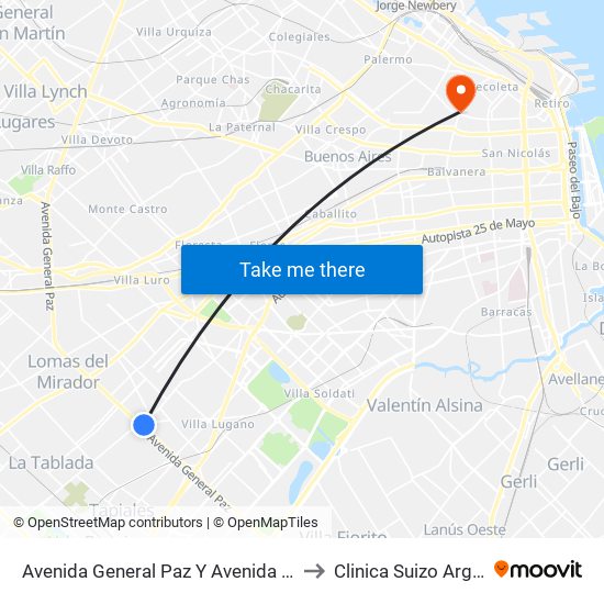 Avenida General Paz Y Avenida Eva Perón to Clinica Suizo Argentina map