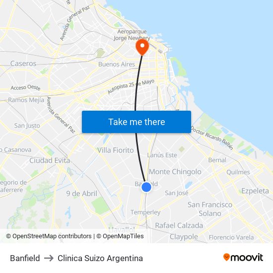 Banfield to Clinica Suizo Argentina map