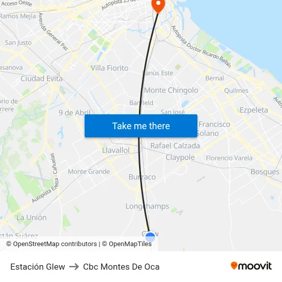 Estación Glew to Cbc Montes De Oca map