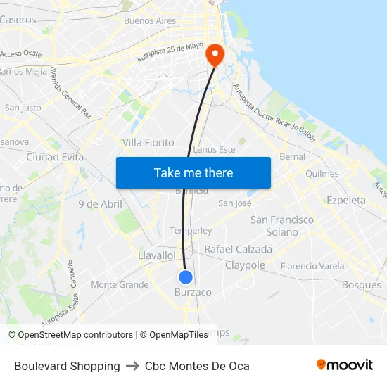 Boulevard Shopping to Cbc Montes De Oca map