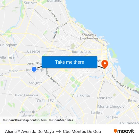 Alsina Y Avenida De Mayo to Cbc Montes De Oca map