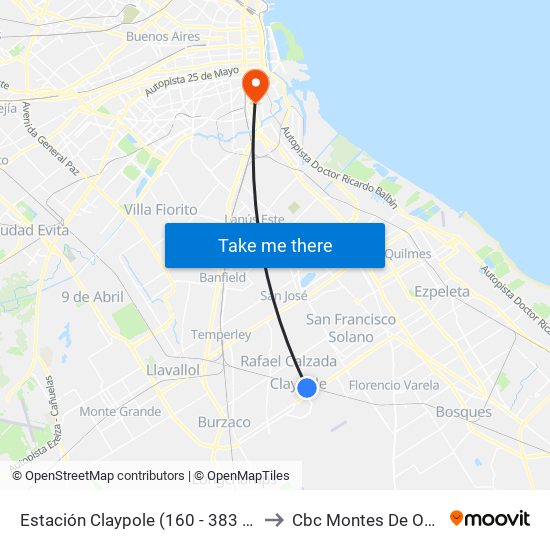 Estación Claypole (160 - 383 9) to Cbc Montes De Oca map