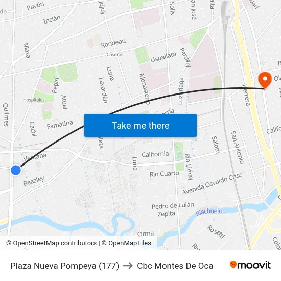 Plaza Nueva Pompeya (177) to Cbc Montes De Oca map