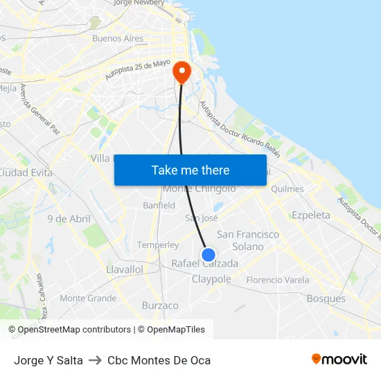 Jorge Y Salta to Cbc Montes De Oca map
