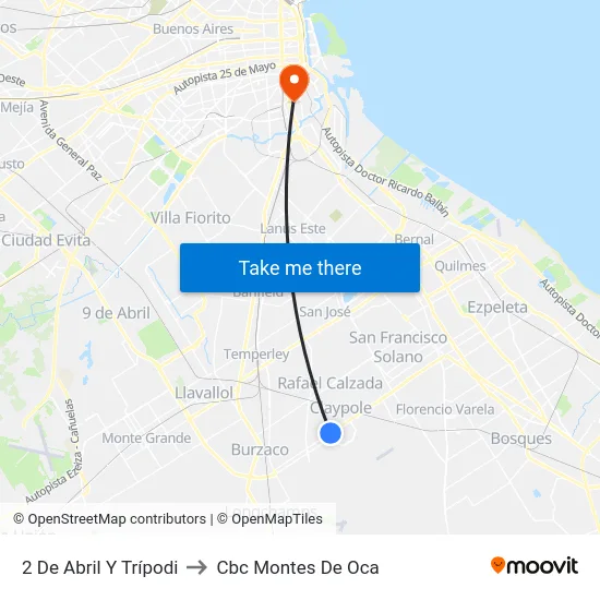 2 De Abril Y Trípodi to Cbc Montes De Oca map