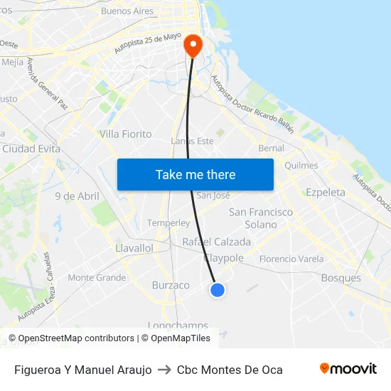 Figueroa Y Manuel Araujo to Cbc Montes De Oca map