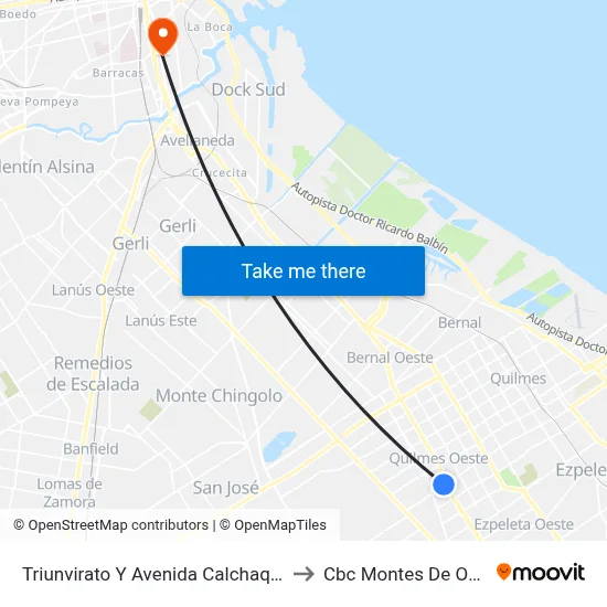 Triunvirato Y Avenida Calchaquí to Cbc Montes De Oca map