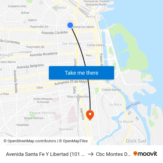 Avenida Santa Fe Y Libertad (101 - 108 - 152) to Cbc Montes De Oca map