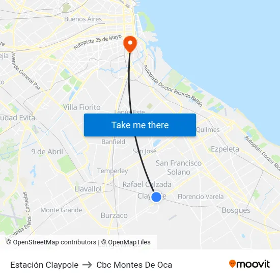 Estación Claypole to Cbc Montes De Oca map