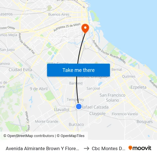 Avenida Almirante Brown Y Florencio Varela to Cbc Montes De Oca map