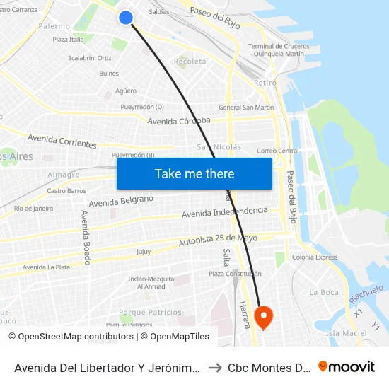 Avenida Del Libertador Y Jerónimo Salguero to Cbc Montes De Oca map