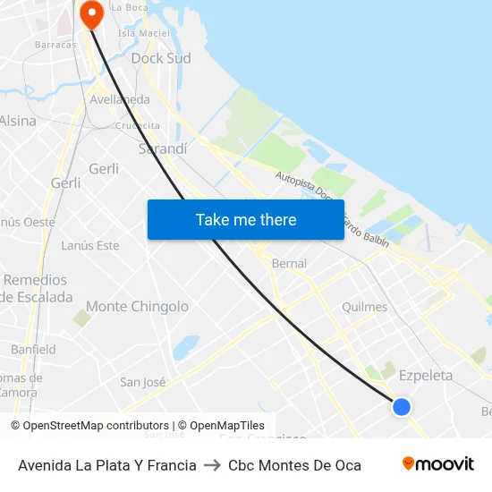Avenida La Plata Y Francia to Cbc Montes De Oca map