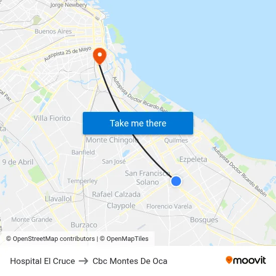 Hospital El Cruce to Cbc Montes De Oca map