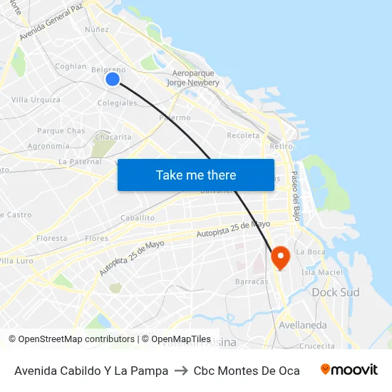 Avenida Cabildo Y La Pampa to Cbc Montes De Oca map