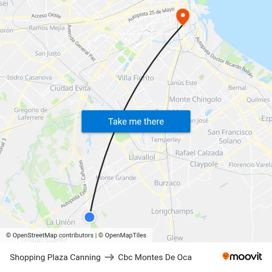 Shopping Plaza Canning to Cbc Montes De Oca map