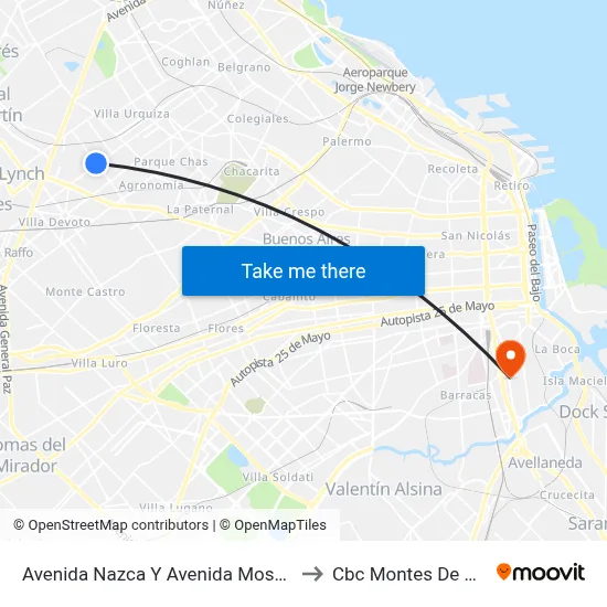 Avenida Nazca Y Avenida Mosconi to Cbc Montes De Oca map