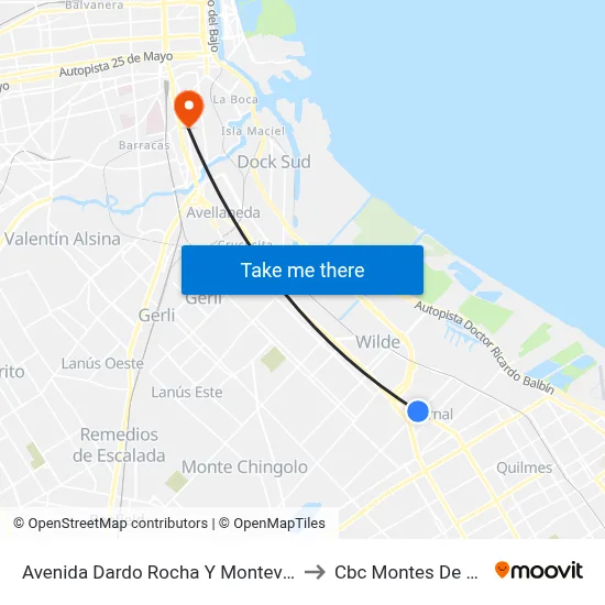 Avenida Dardo Rocha Y Montevideo to Cbc Montes De Oca map