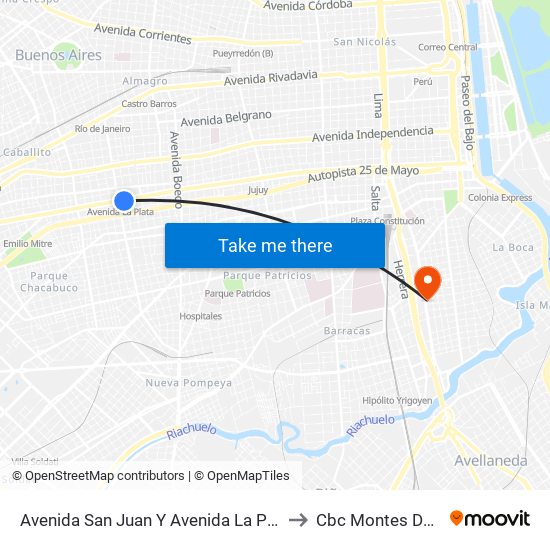 Avenida San Juan Y Avenida La Plata (88) to Cbc Montes De Oca map