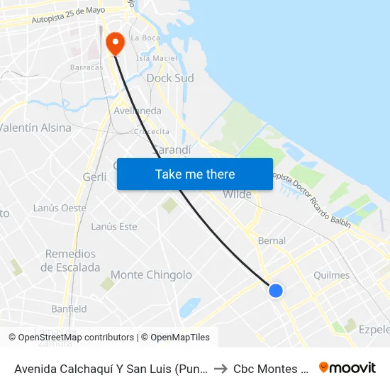 Avenida Calchaquí Y San Luis (Punto Mayorista) to Cbc Montes De Oca map