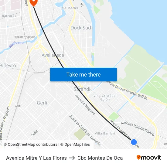 Avenida Mitre Y Las Flores to Cbc Montes De Oca map