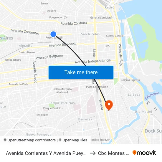 Avenida Corrientes Y Avenida Pueyrredón (24 - 26) to Cbc Montes De Oca map