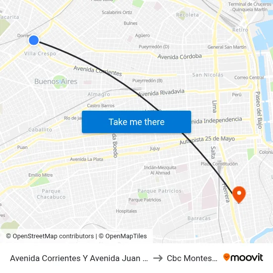Avenida Corrientes Y Avenida Juan B. Justo (19 - 71) to Cbc Montes De Oca map