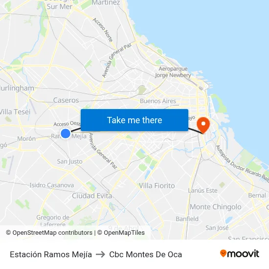 Estación Ramos Mejía to Cbc Montes De Oca map