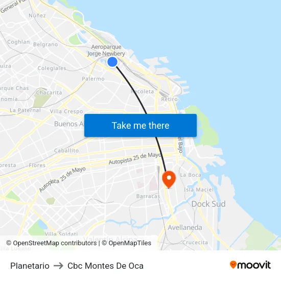 Planetario to Cbc Montes De Oca map