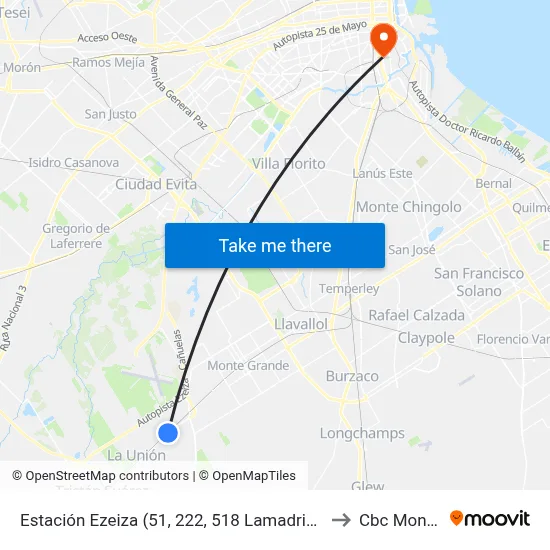 Estación Ezeiza (51, 222, 518 Lamadrid, 518 La Porteña, 518 Spegazzini) to Cbc Montes De Oca map