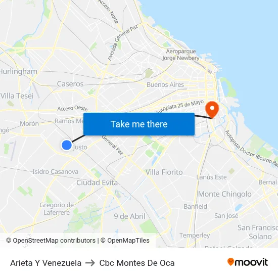 Arieta Y Venezuela to Cbc Montes De Oca map