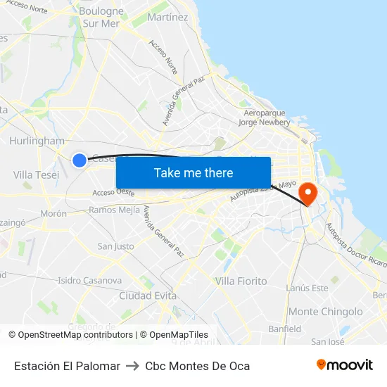 Estación El Palomar to Cbc Montes De Oca map