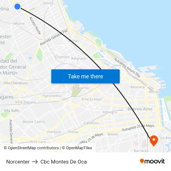 Norcenter to Cbc Montes De Oca map