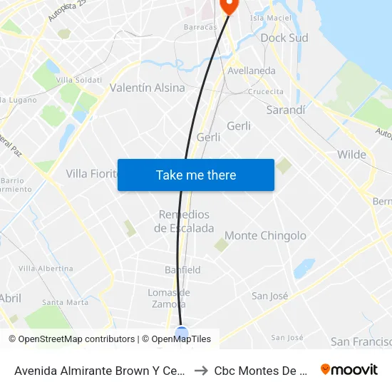 Avenida Almirante Brown Y Cerrito to Cbc Montes De Oca map