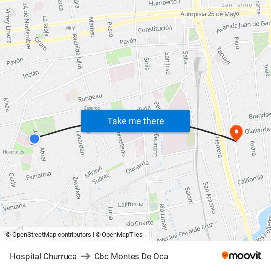 Hospital Churruca to Cbc Montes De Oca map